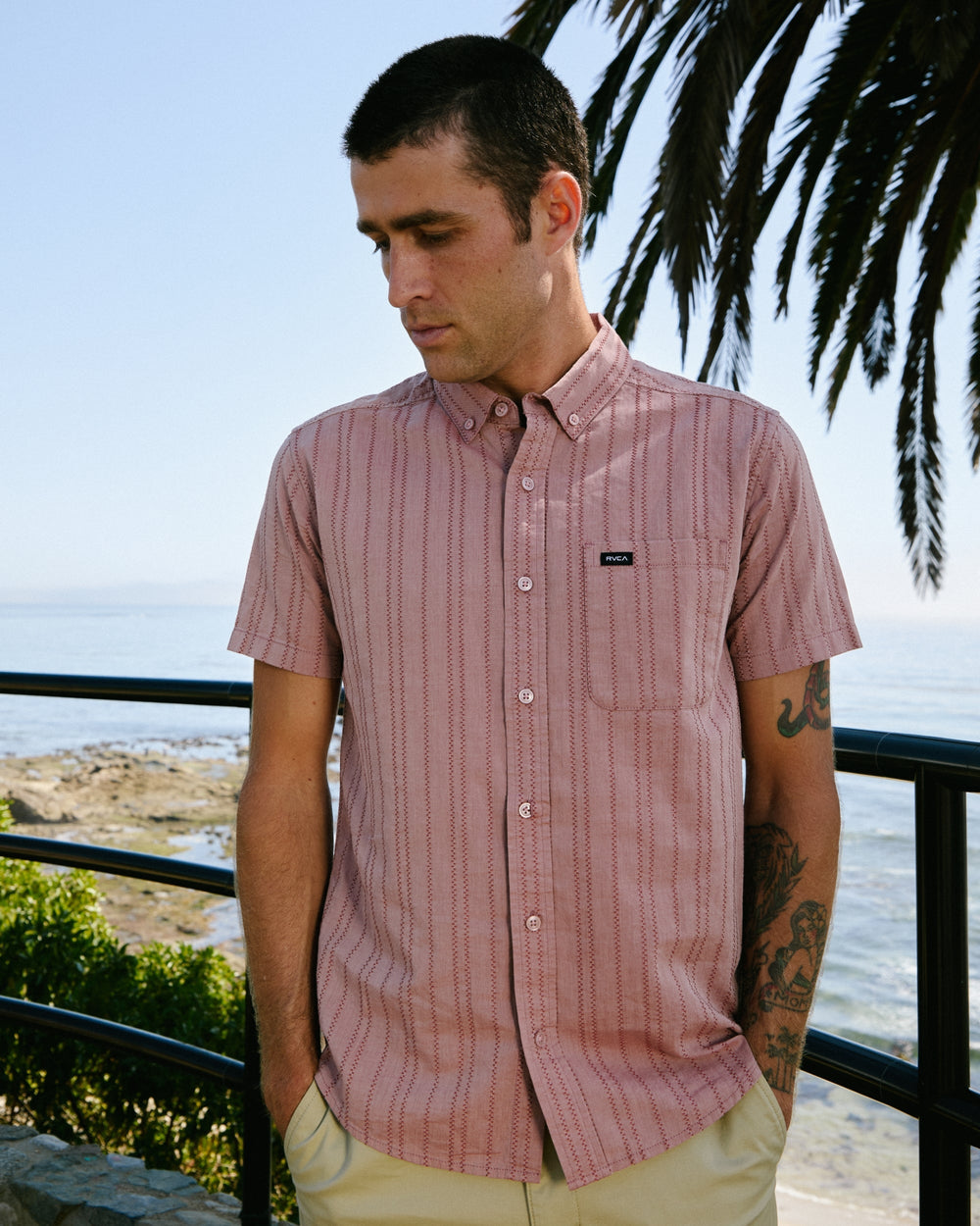 That'll Do Stripe Short Sleeve Shirt - Pale Mauve