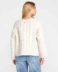 Cable V Neck Sweater - Star White