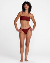 Micro Rib Tube Bandeau Bikini Top - Madder Brown
