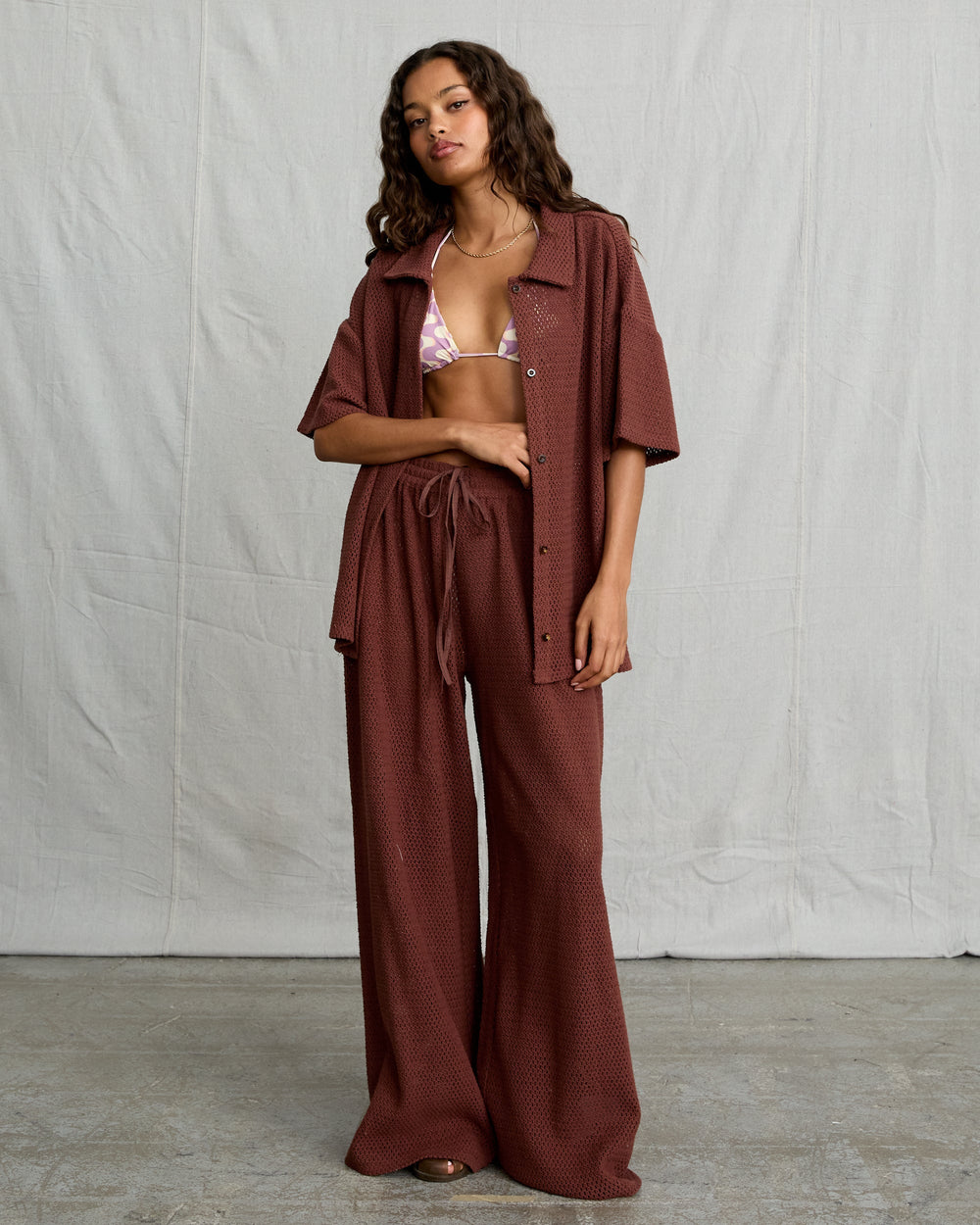 Fade Crochet Shirt - Mocha