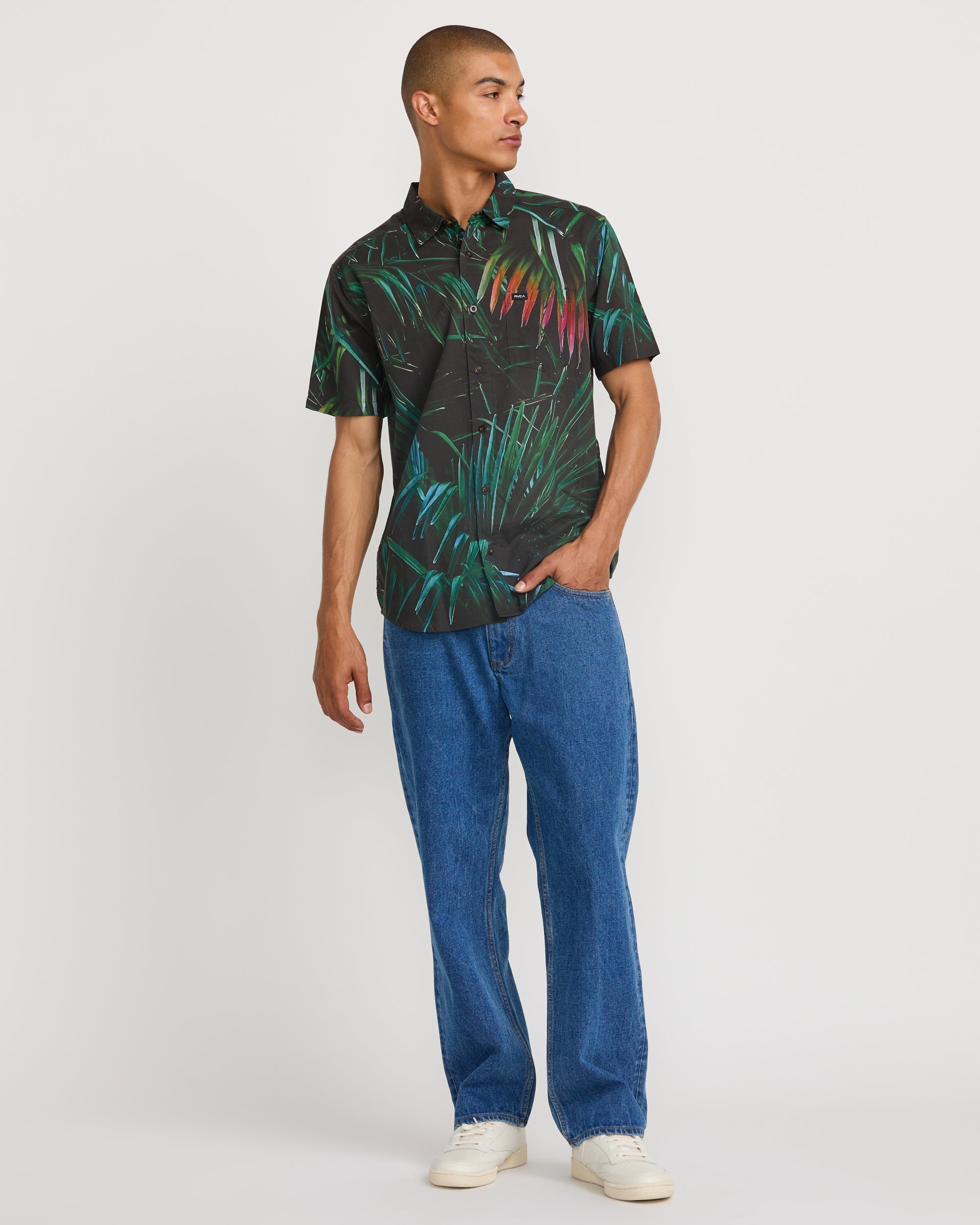 Hawaii Palms Short Sleeve Shirt - Black