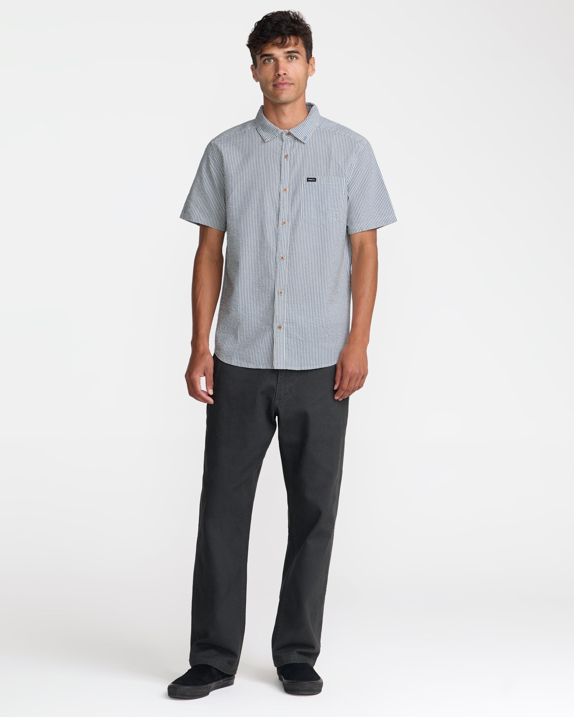 That'll Do Seersucker Short Sleeve Shirt - Vintage Navy