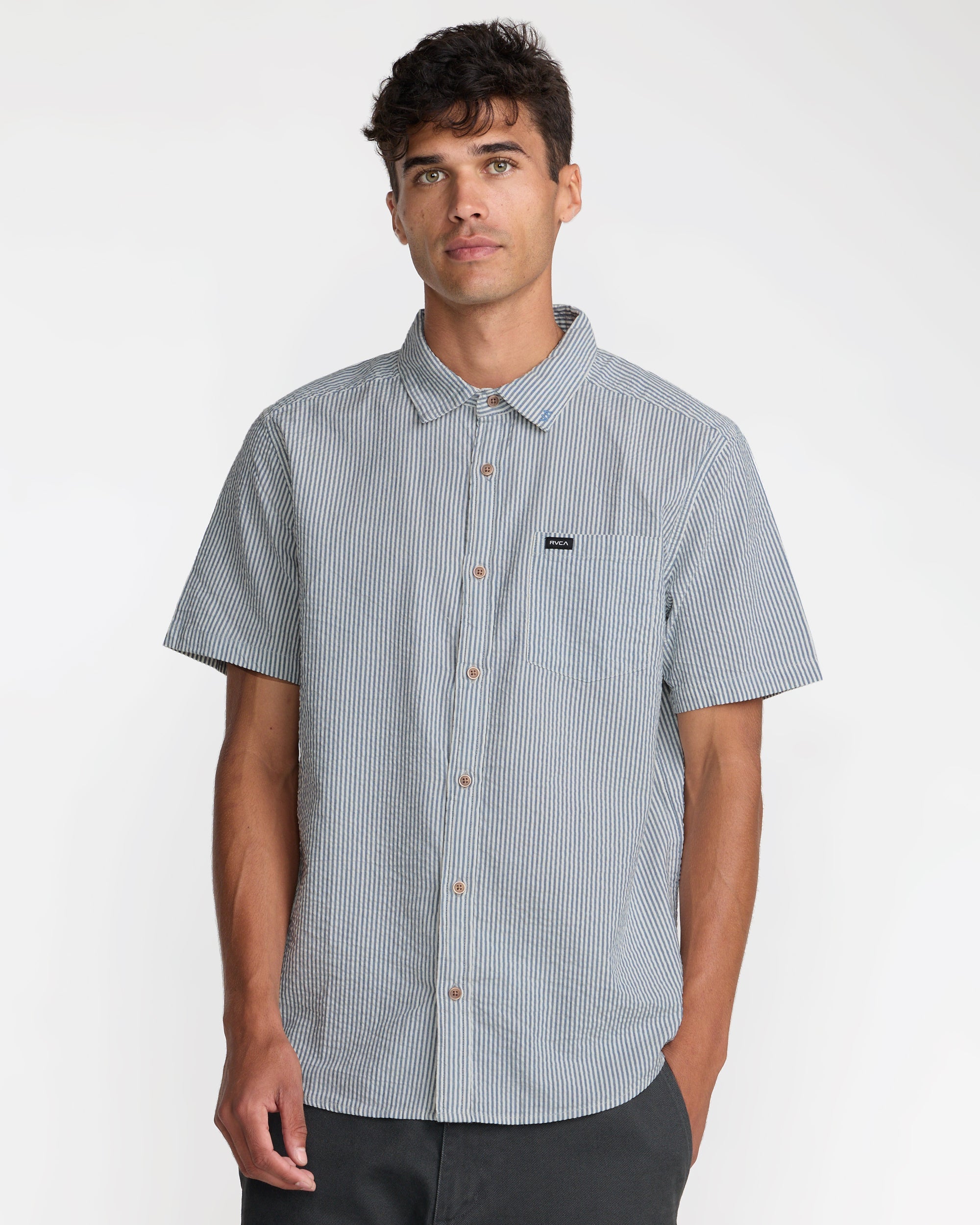 That'll Do Seersucker Short Sleeve Shirt - Vintage Navy