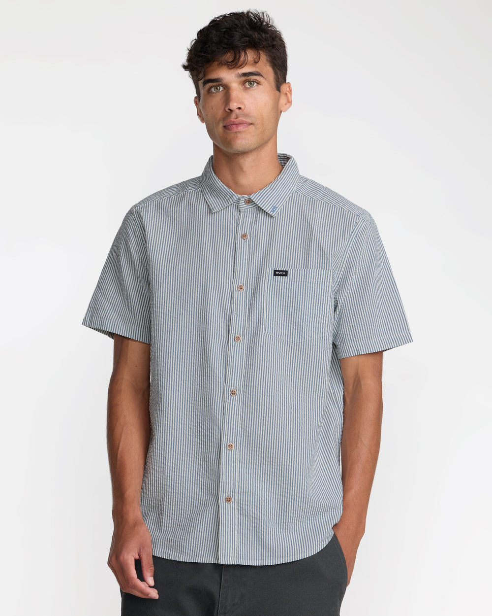 That'll Do Seersucker Short Sleeve Shirt - Vintage Navy