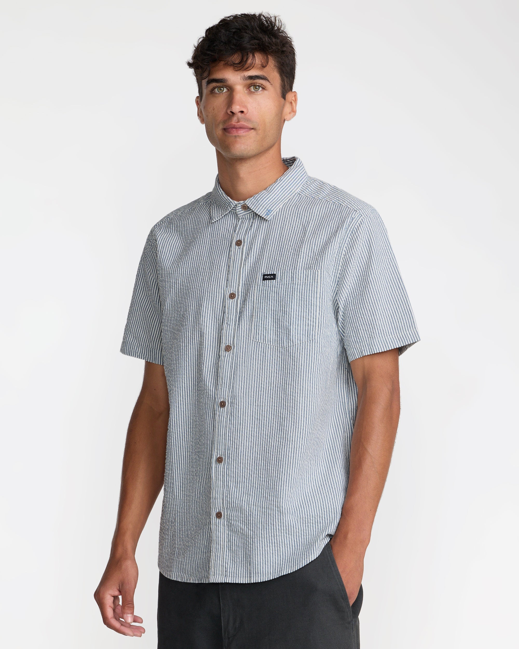 That'll Do Seersucker Short Sleeve Shirt - Vintage Navy