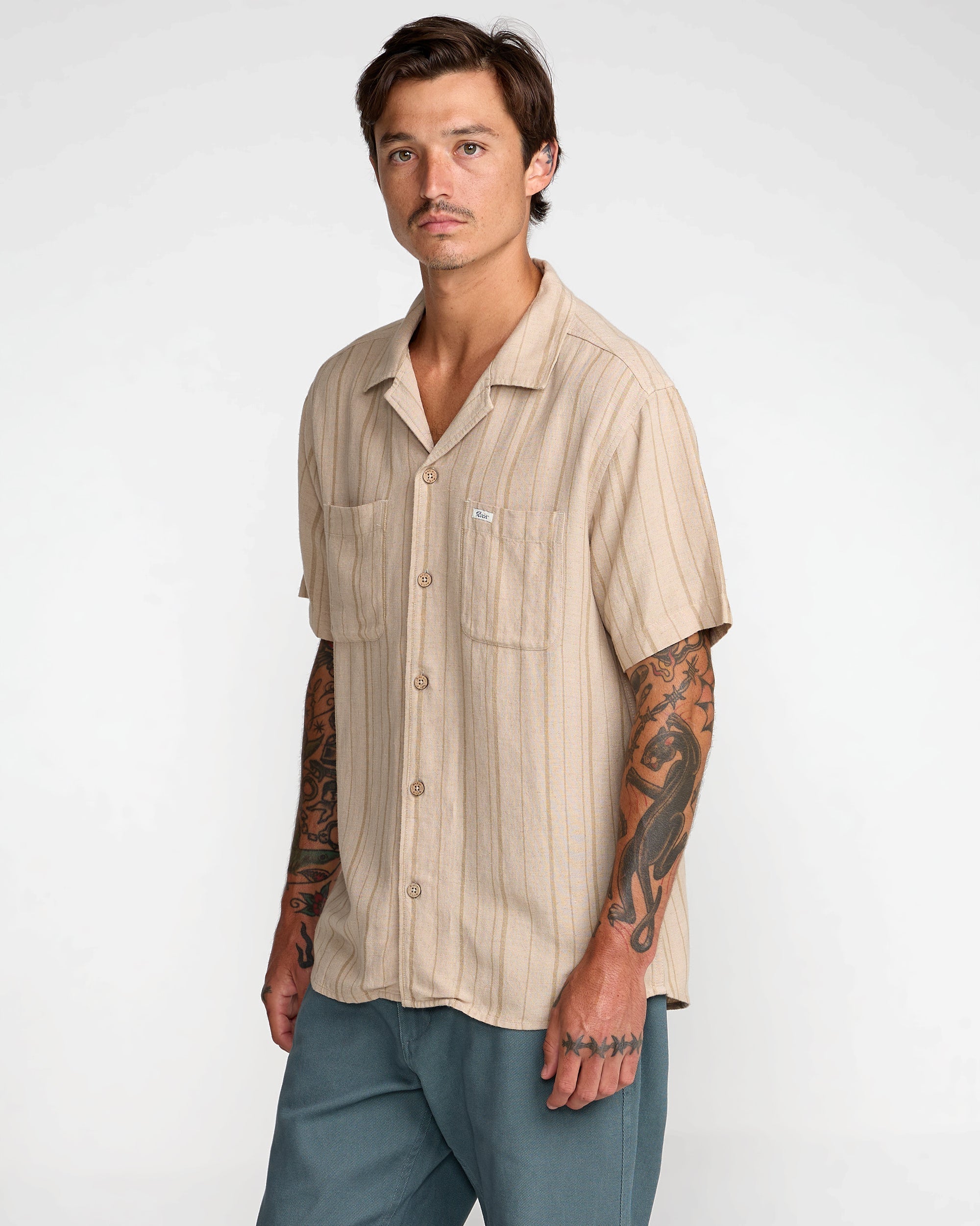 Exotica Stripe Short Sleeve Shirt - Light Khaki