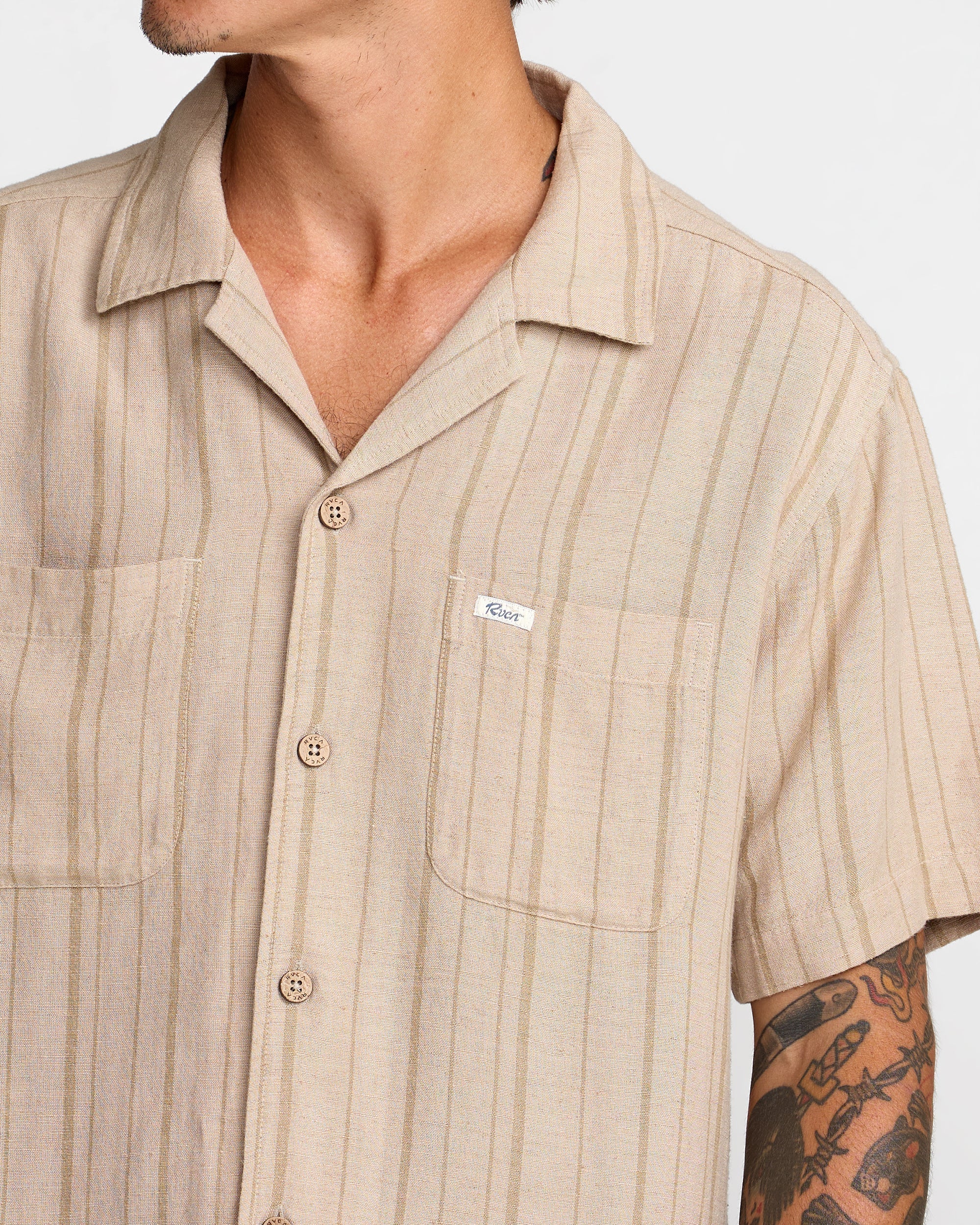 Exotica Stripe Short Sleeve Shirt - Light Khaki