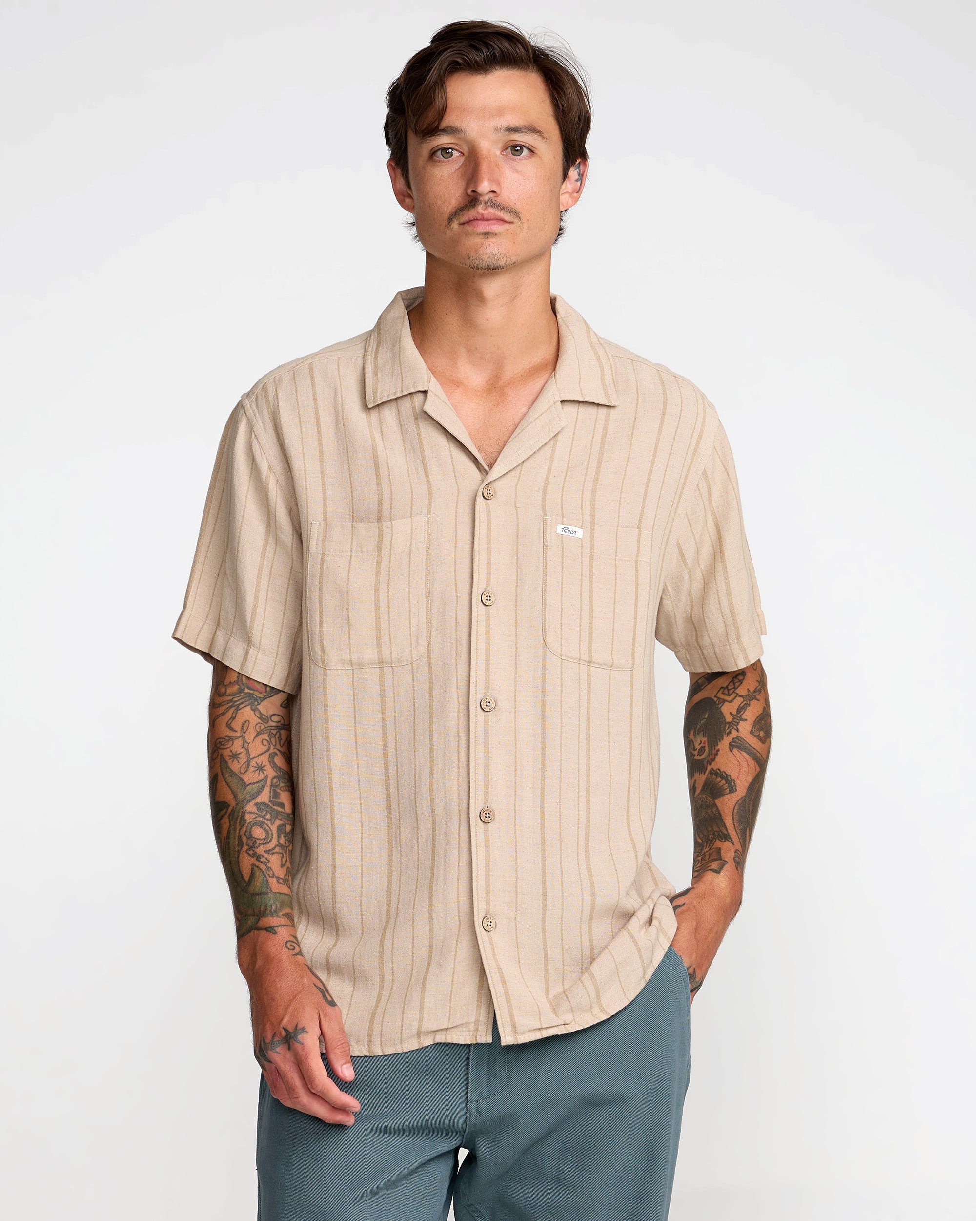 Exotica Stripe Short Sleeve Shirt - Light Khaki