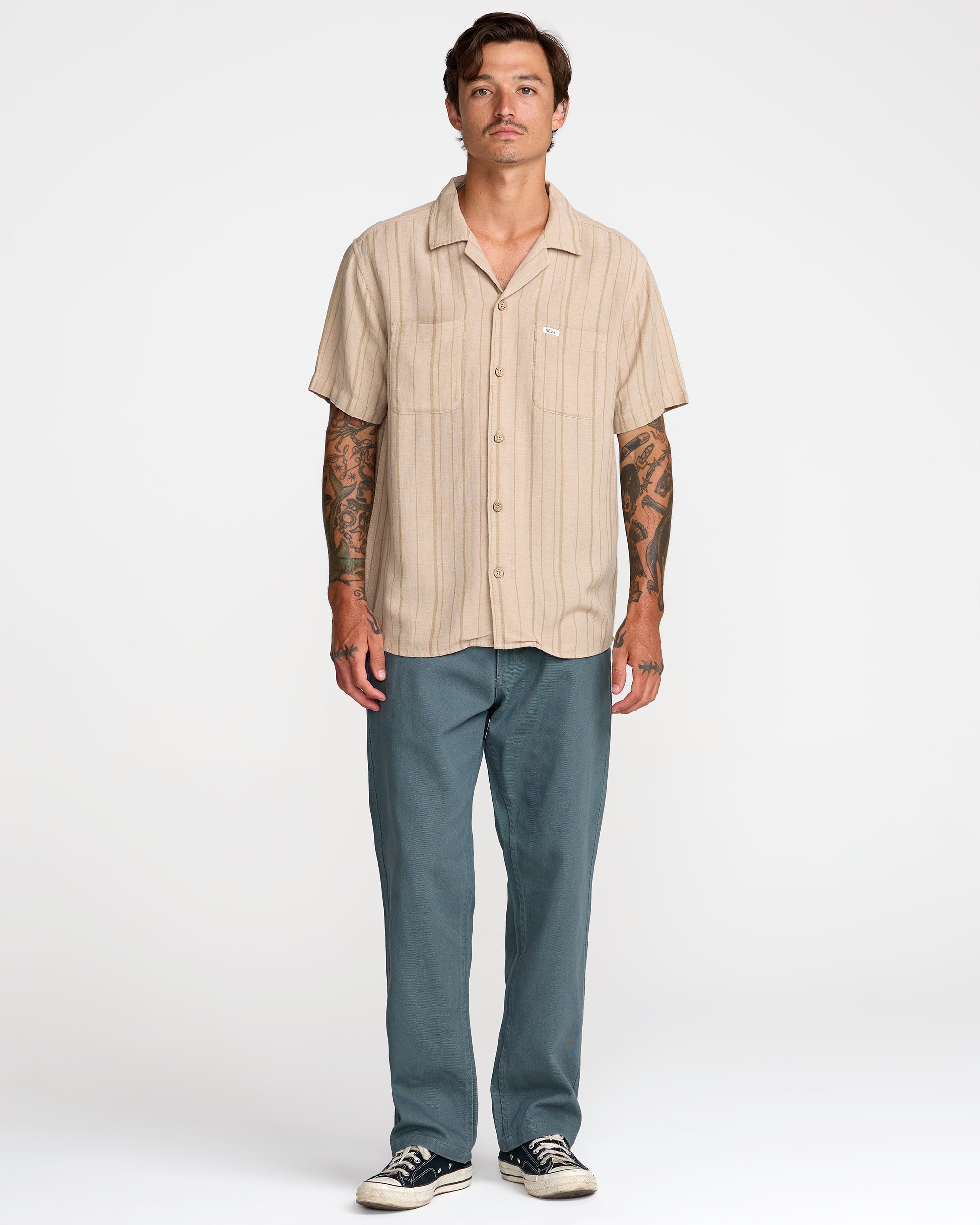 Exotica Stripe Short Sleeve Shirt - Light Khaki