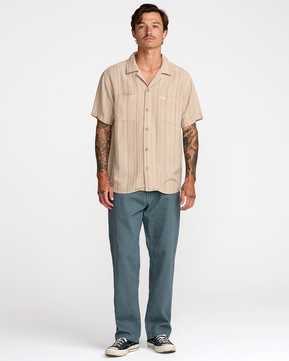 Exotica Stripe Short Sleeve Shirt - Light Khaki