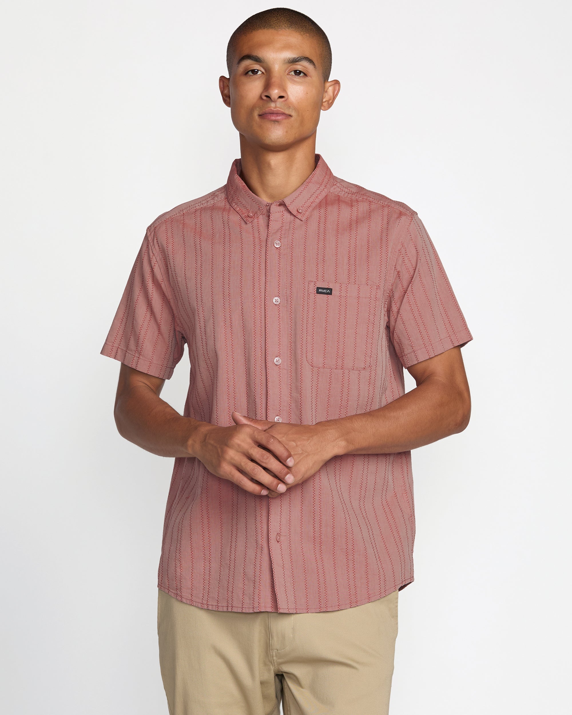 That'll Do Stripe Short Sleeve Shirt - Pale Mauve