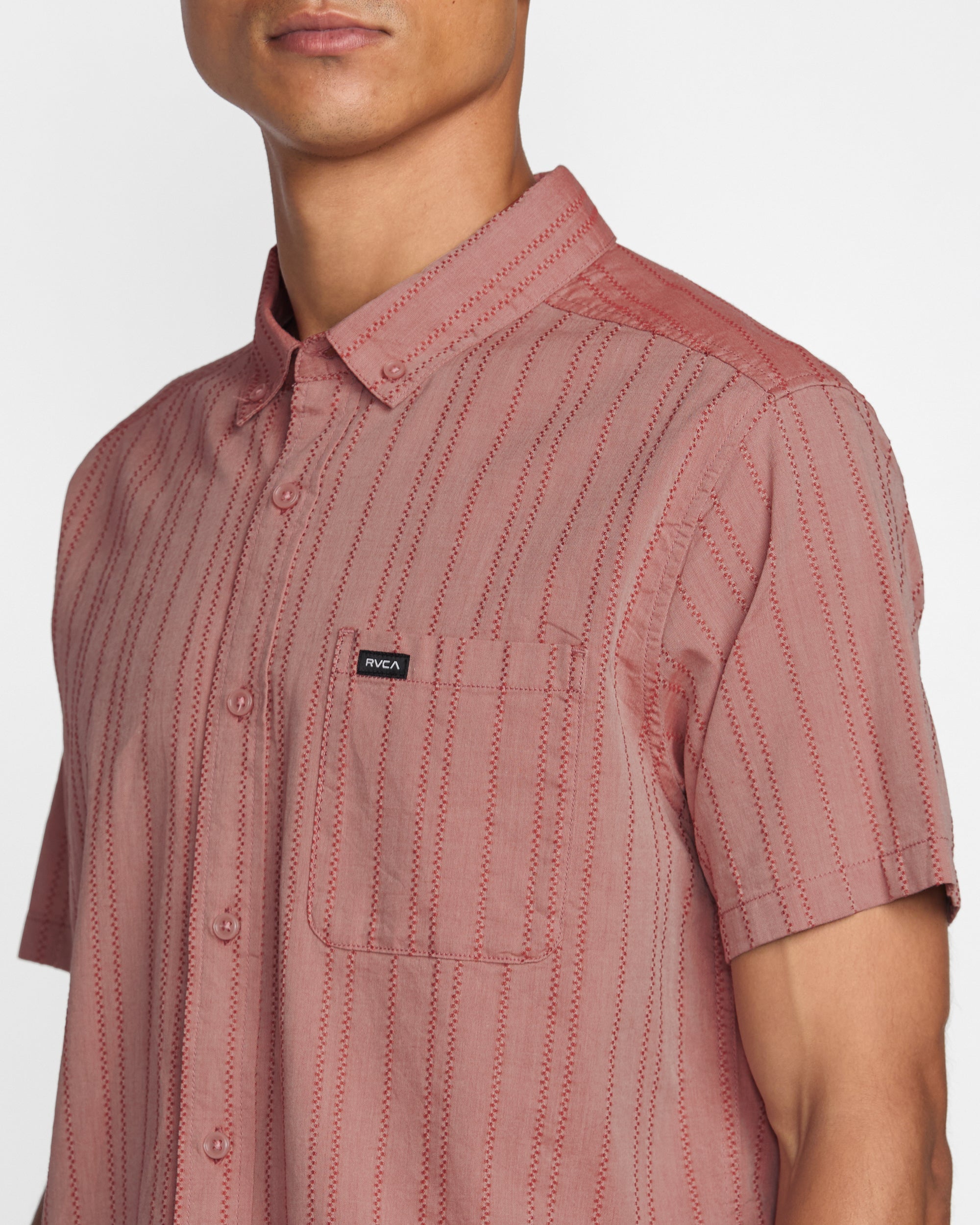 That'll Do Stripe Short Sleeve Shirt - Pale Mauve