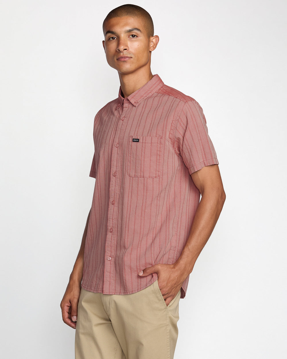 That'll Do Stripe Short Sleeve Shirt - Pale Mauve