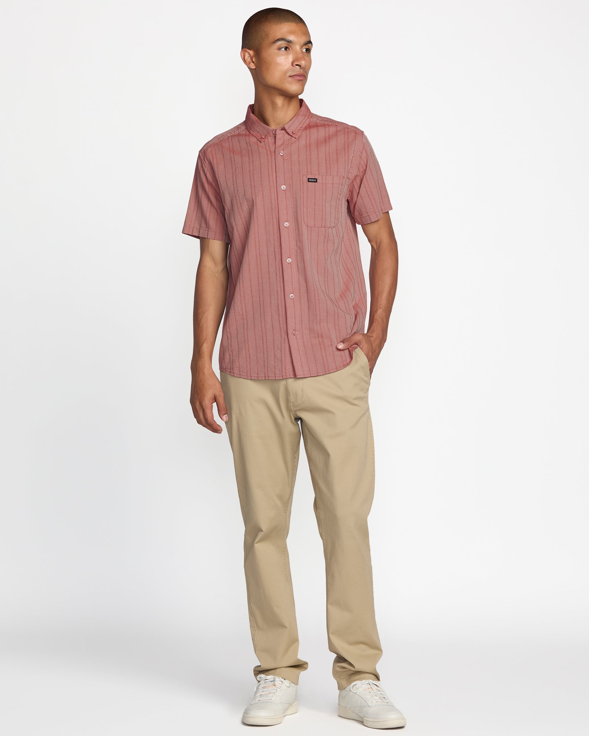 That'll Do Stripe Short Sleeve Shirt - Pale Mauve