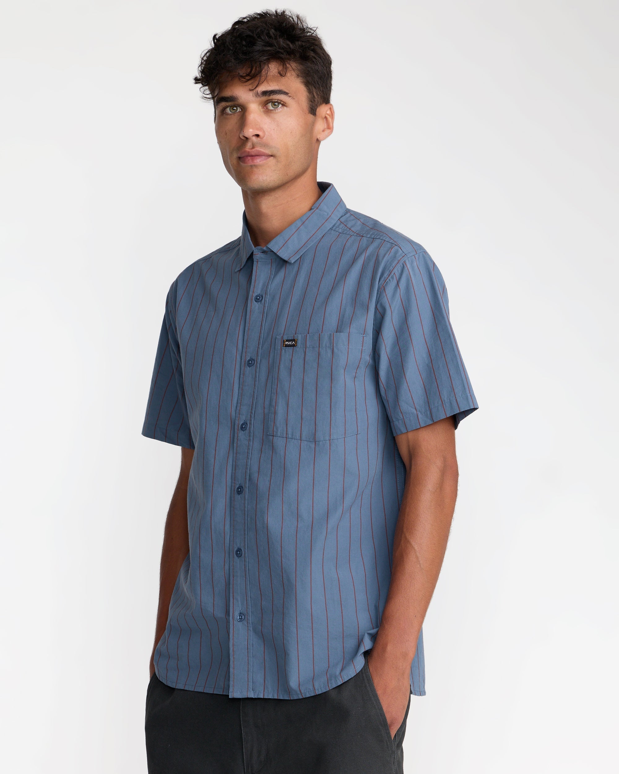Dayshift Workwear Stripe Short Sleeve Shirt - Vintage Navy