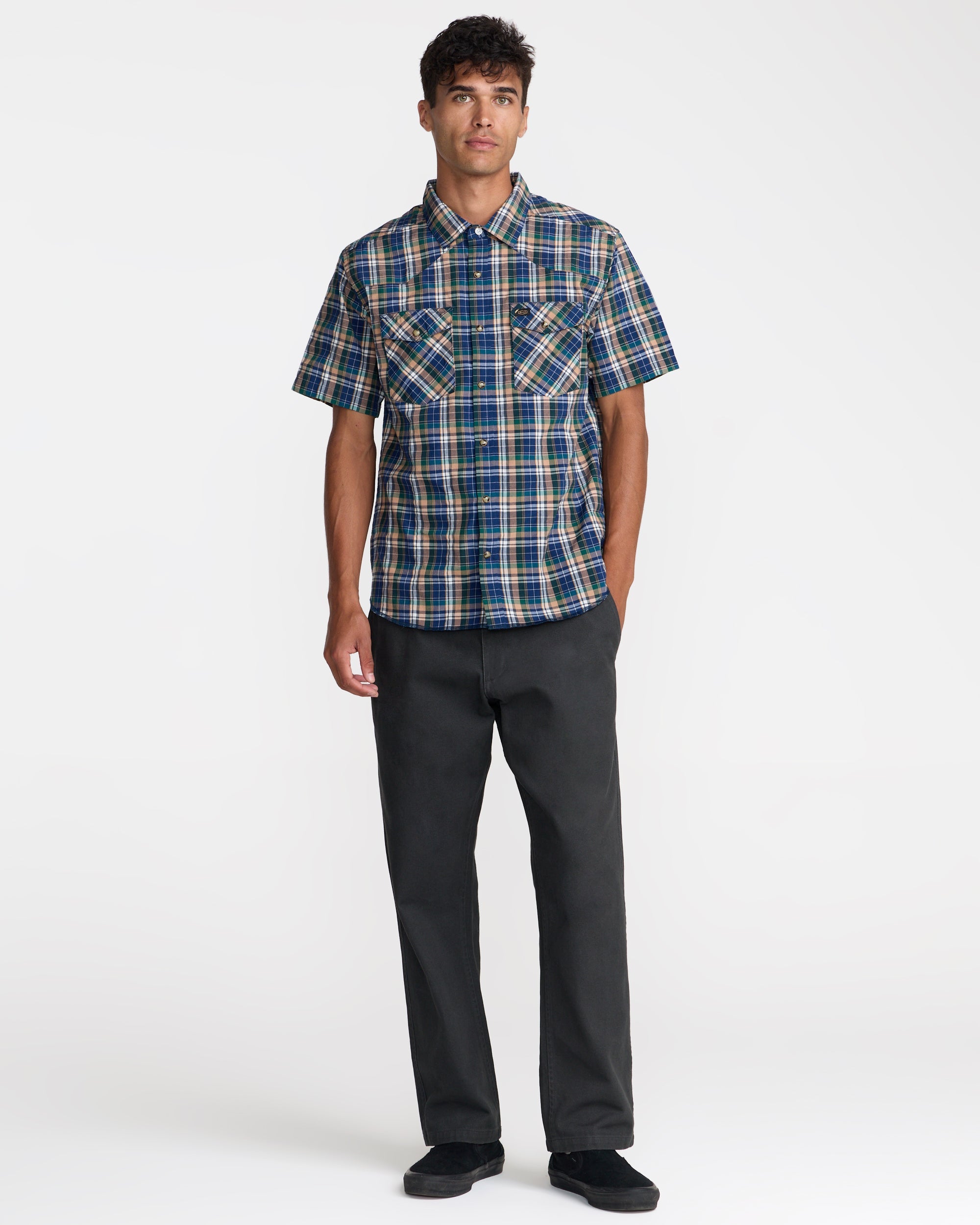 Dayshift Truckin Plaid Short Sleeve Shirt - Dark Denim