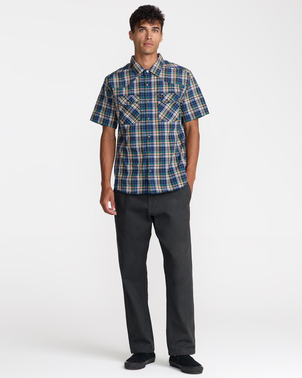 Dayshift Truckin Plaid Short Sleeve Shirt - Dark Denim