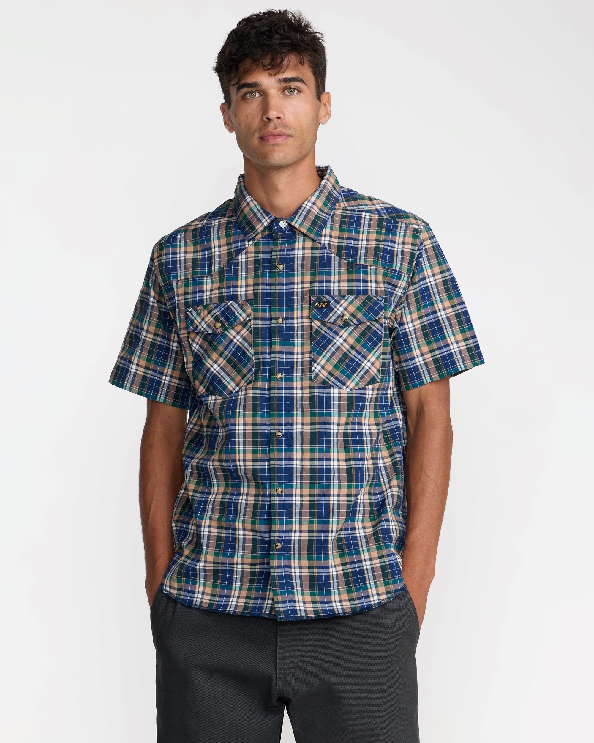 Dayshift Truckin Plaid Short Sleeve Shirt - Dark Denim
