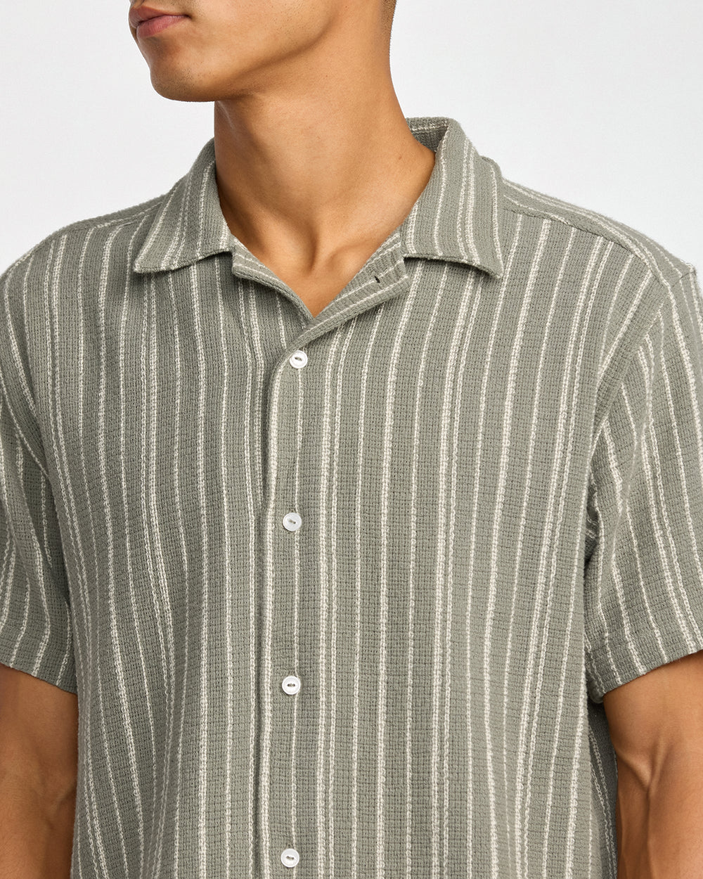 Vacancy Stripe Short Sleeve Shirt - Light Olive