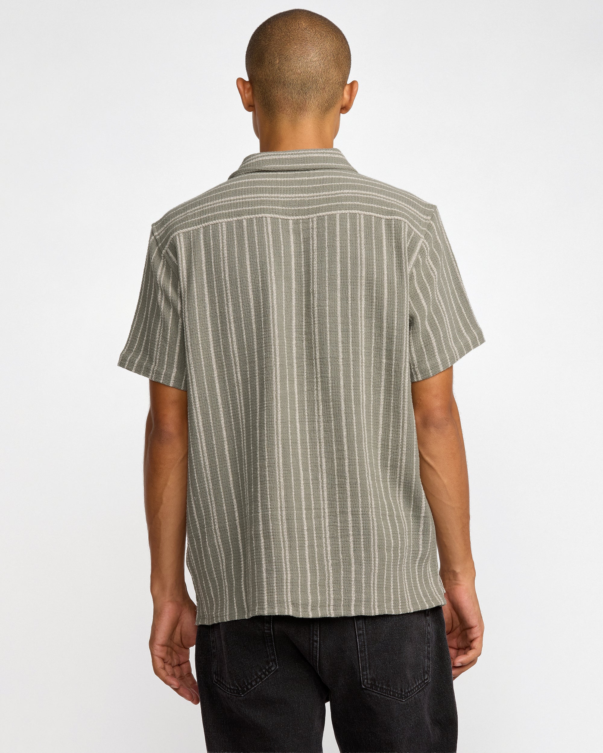 Vacancy Stripe Short Sleeve Shirt - Light Olive