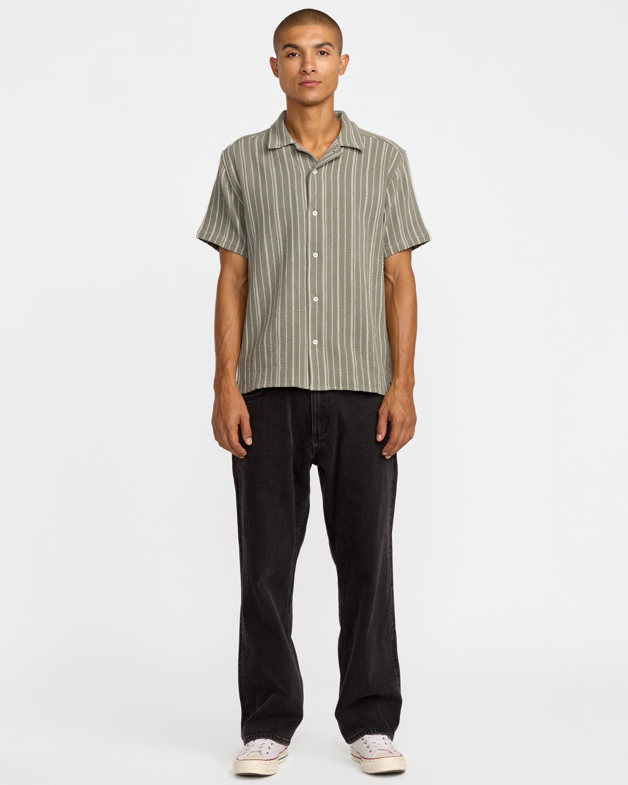 Vacancy Stripe Short Sleeve Shirt - Light Olive