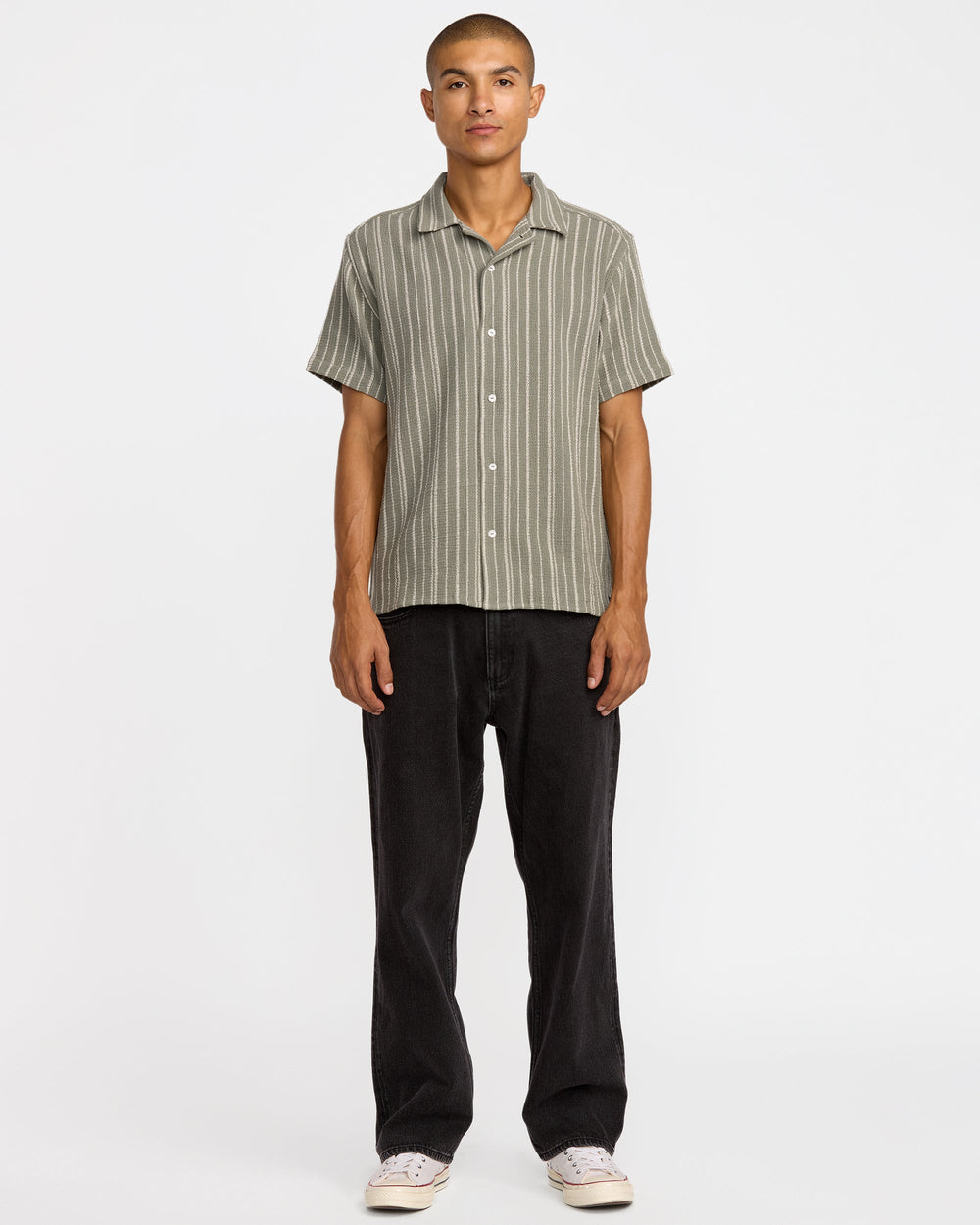 Vacancy Stripe Short Sleeve Shirt - Light Olive