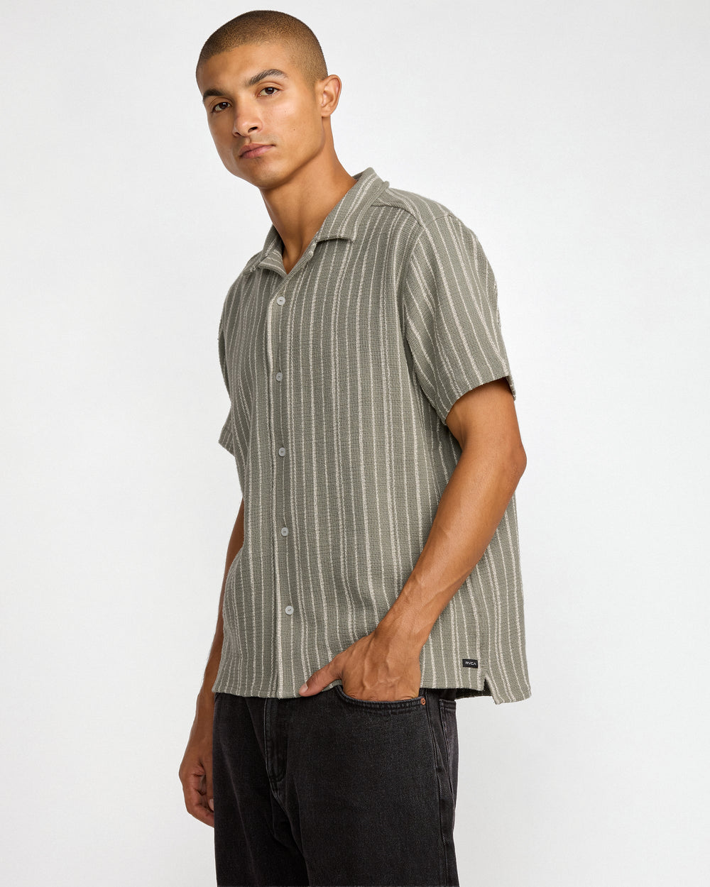 Vacancy Stripe Short Sleeve Shirt - Light Olive
