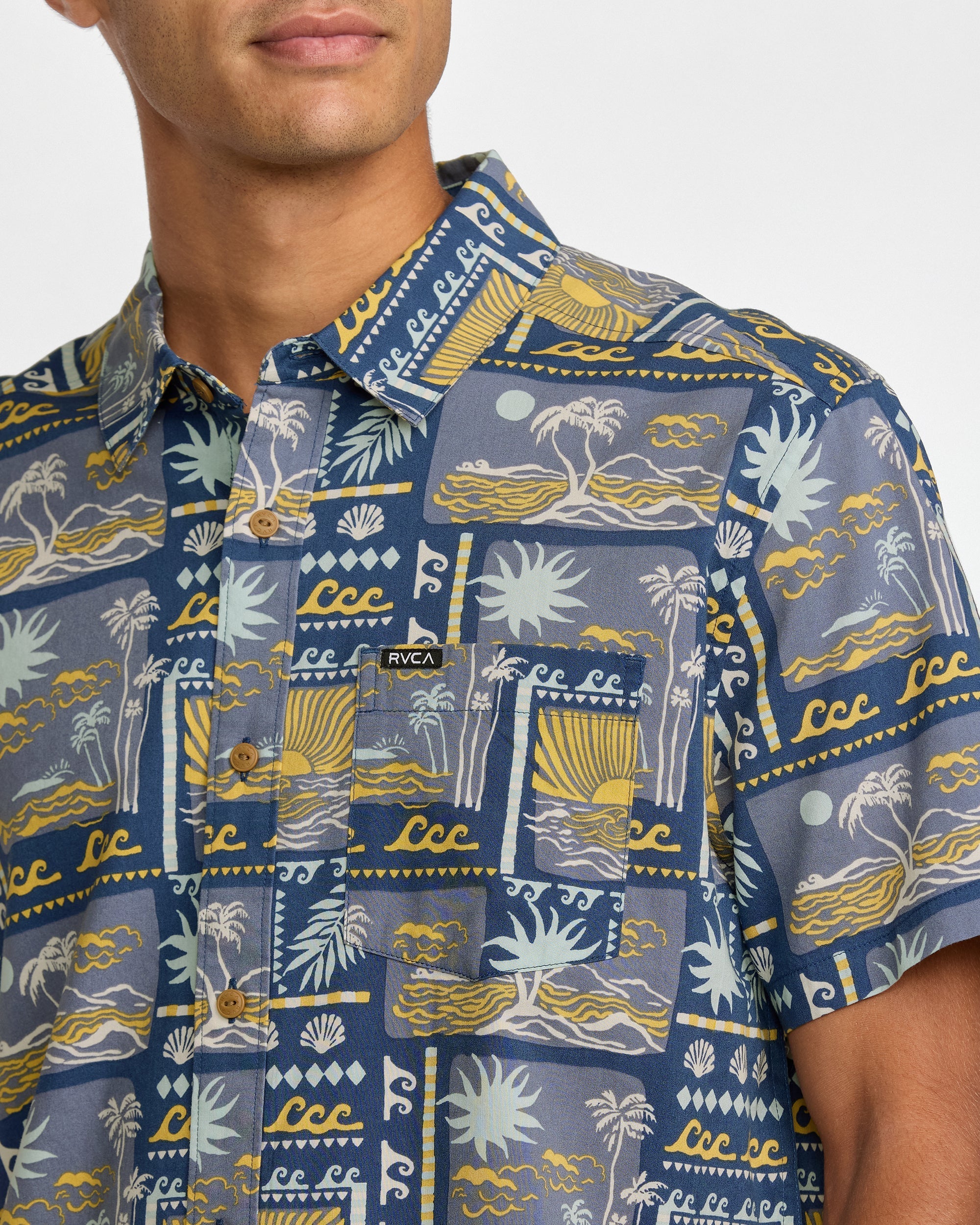 Hawaii Sunset Short Sleeve Shirt - Dark Denim