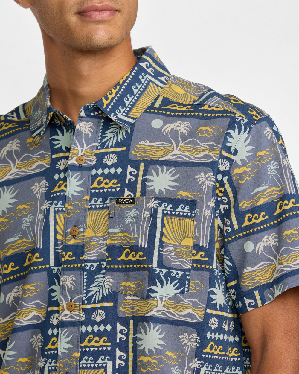 Hawaii Sunset Short Sleeve Shirt - Dark Denim