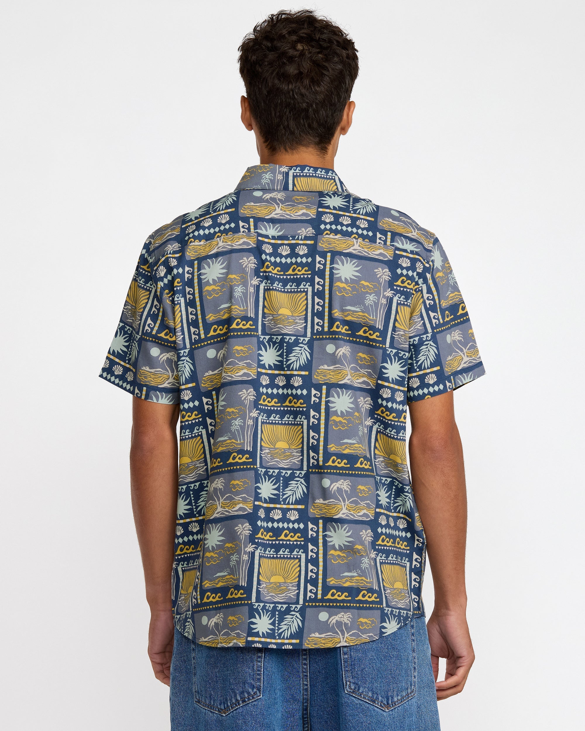 Hawaii Sunset Short Sleeve Shirt - Dark Denim