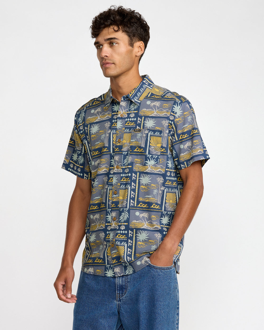 Hawaii Sunset Short Sleeve Shirt - Dark Denim