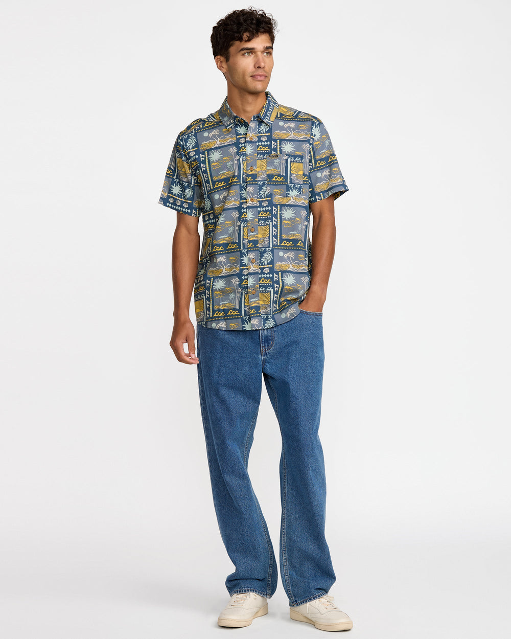 Hawaii Sunset Short Sleeve Shirt - Dark Denim