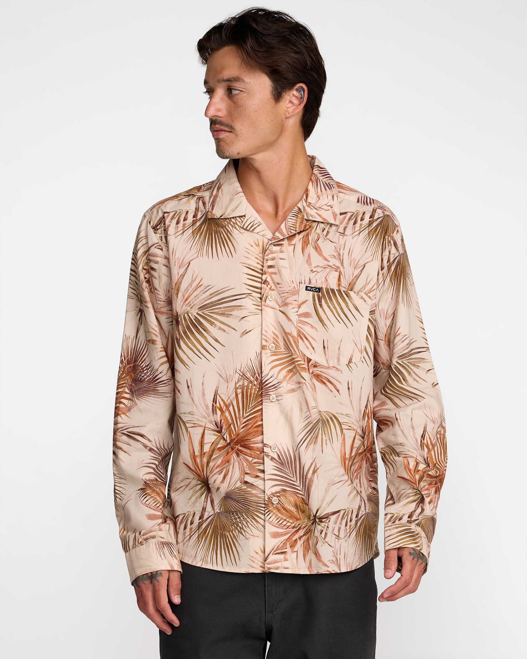 Mel G Palm Long Sleeve Shirt - Khaki