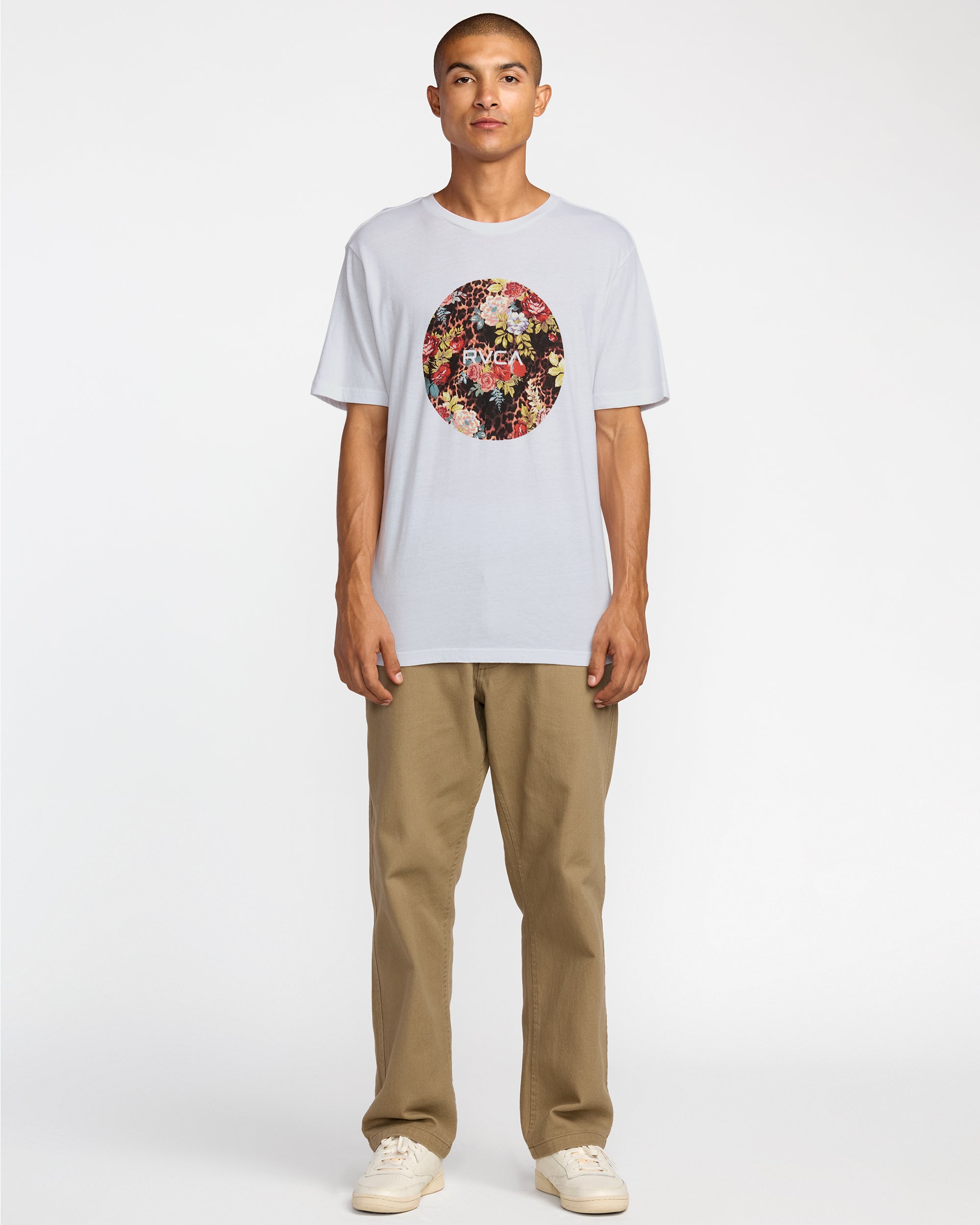 Motors Short Sleeve Tee - White Floral Leopard