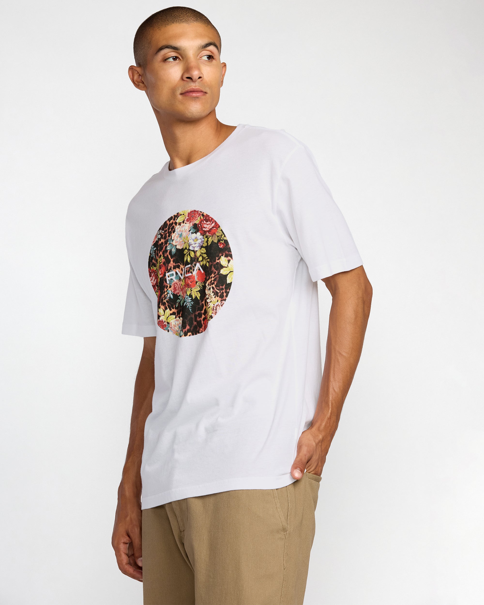 Motors Short Sleeve Tee - White Floral Leopard