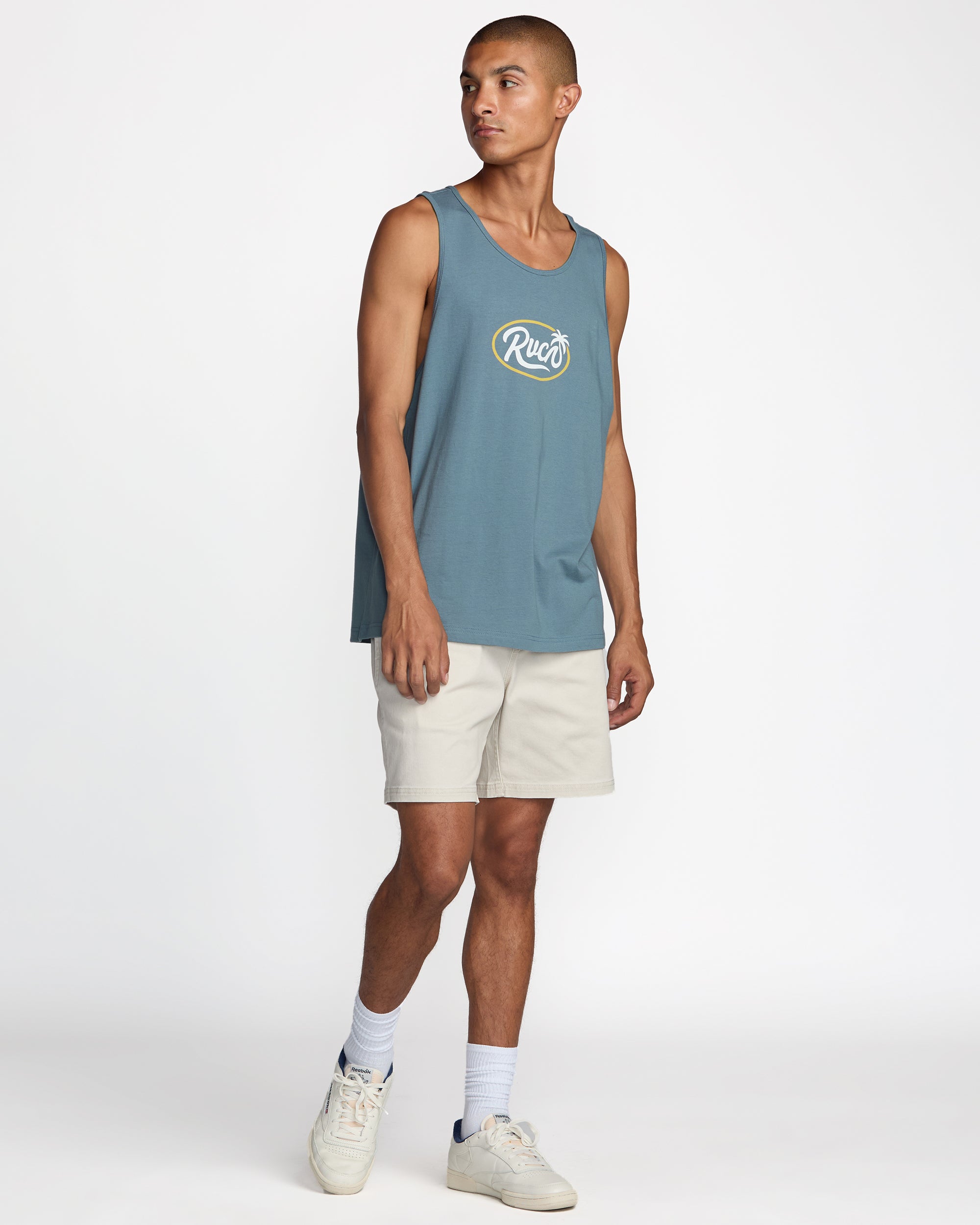 Frond Script Tank - Vintage Navy