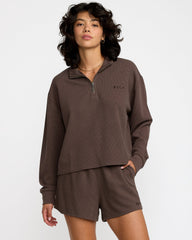 Glory Waffle Pullover Quarter Zip - Bear Brown