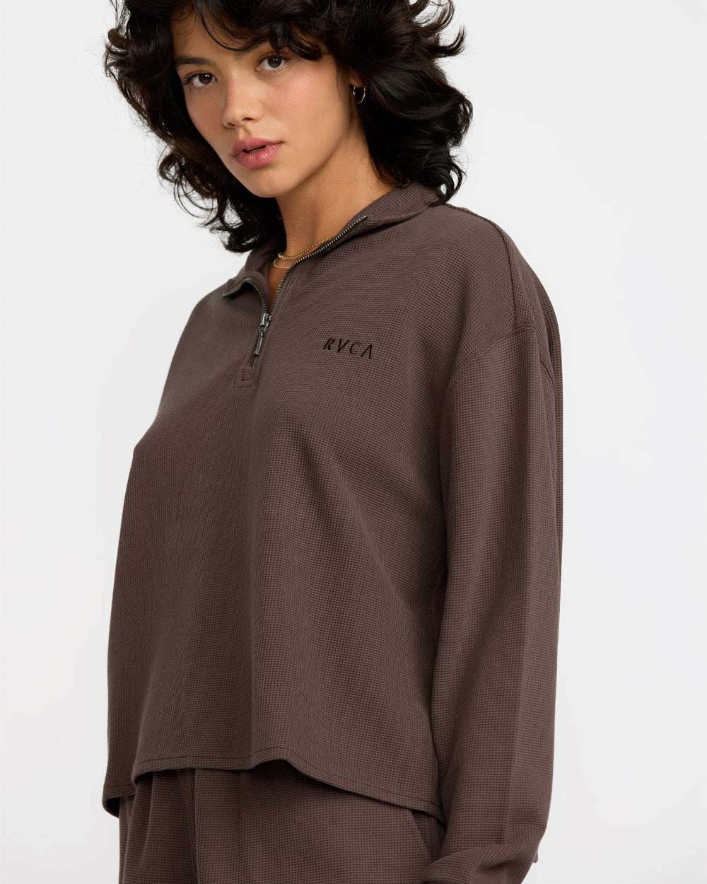 Glory Waffle Pullover Quarter Zip - Bear Brown