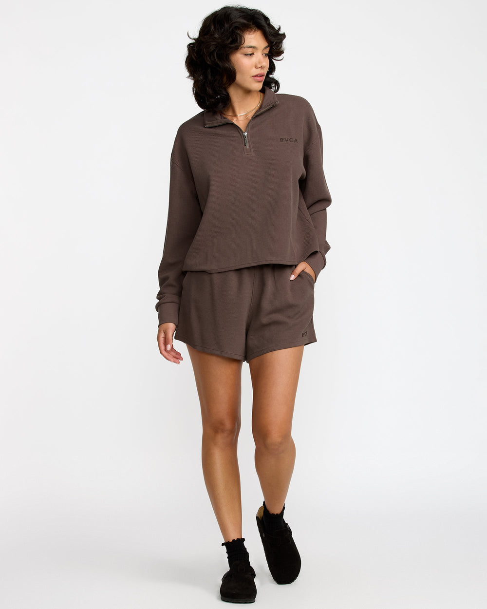 Glory Waffle Pullover Quarter Zip - Bear Brown
