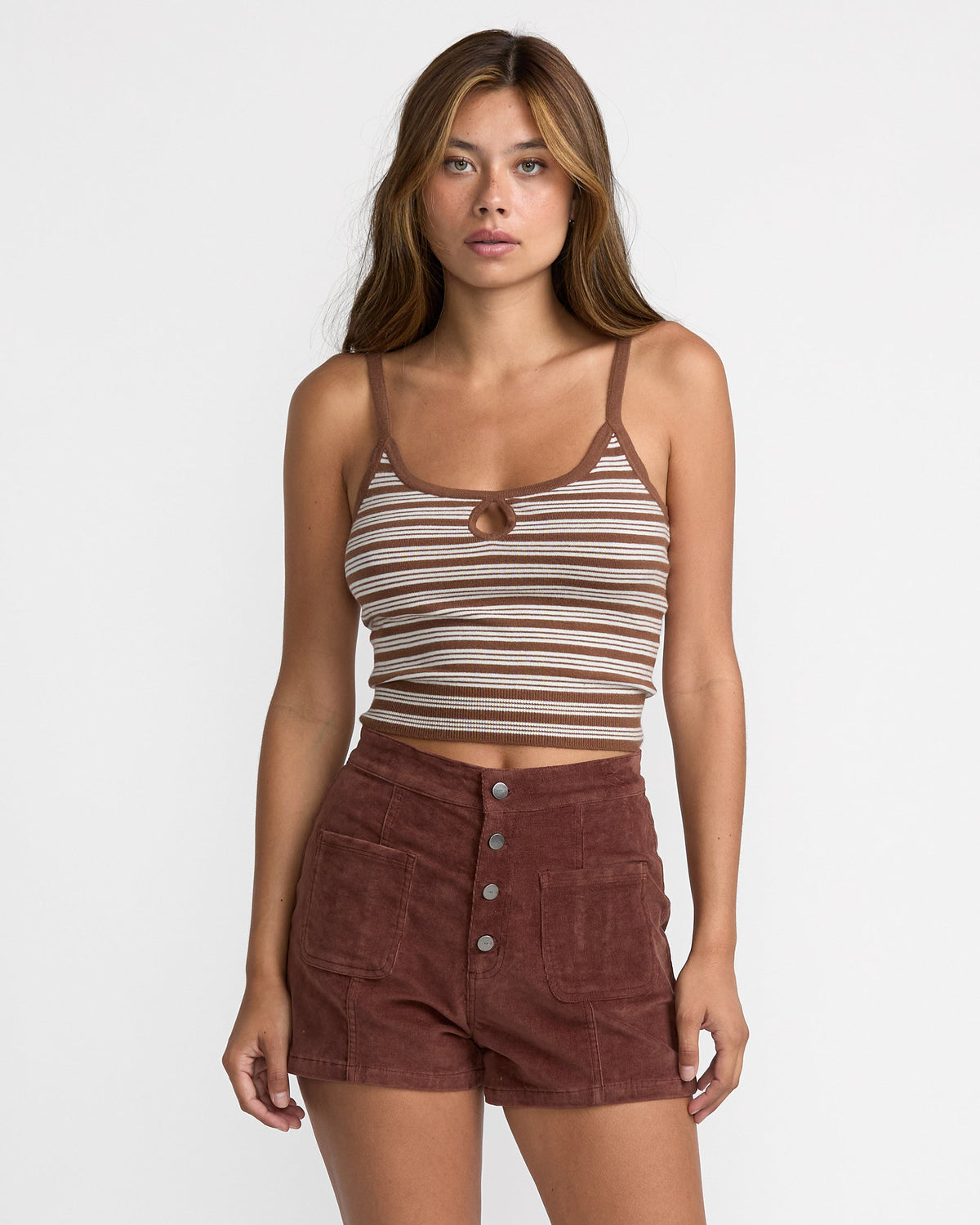Tight Stripe Sweater Tank - Mocha