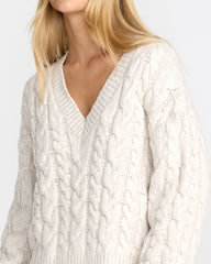 Cable V Neck Sweater - Star White