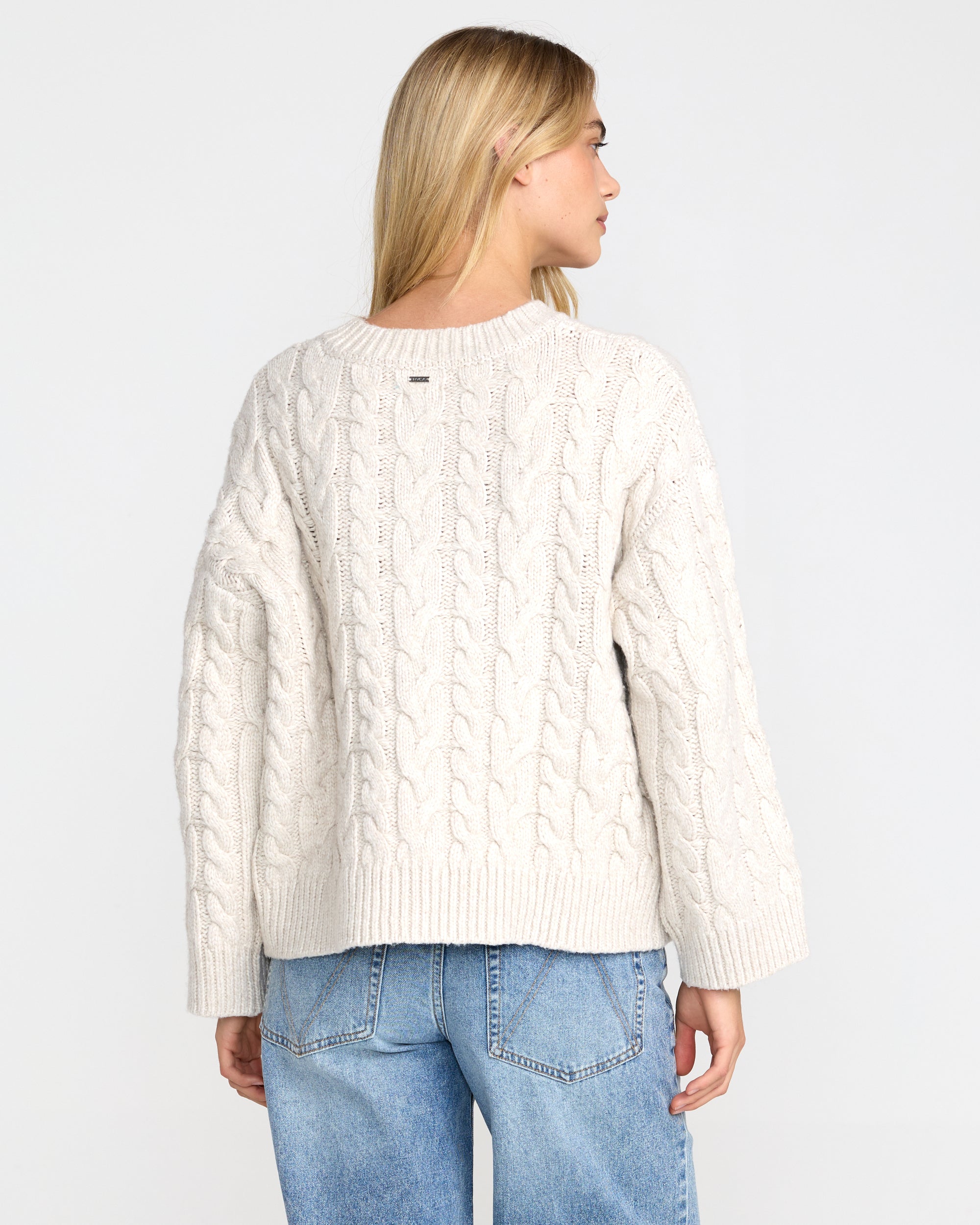 Cable V Neck Sweater - Star White