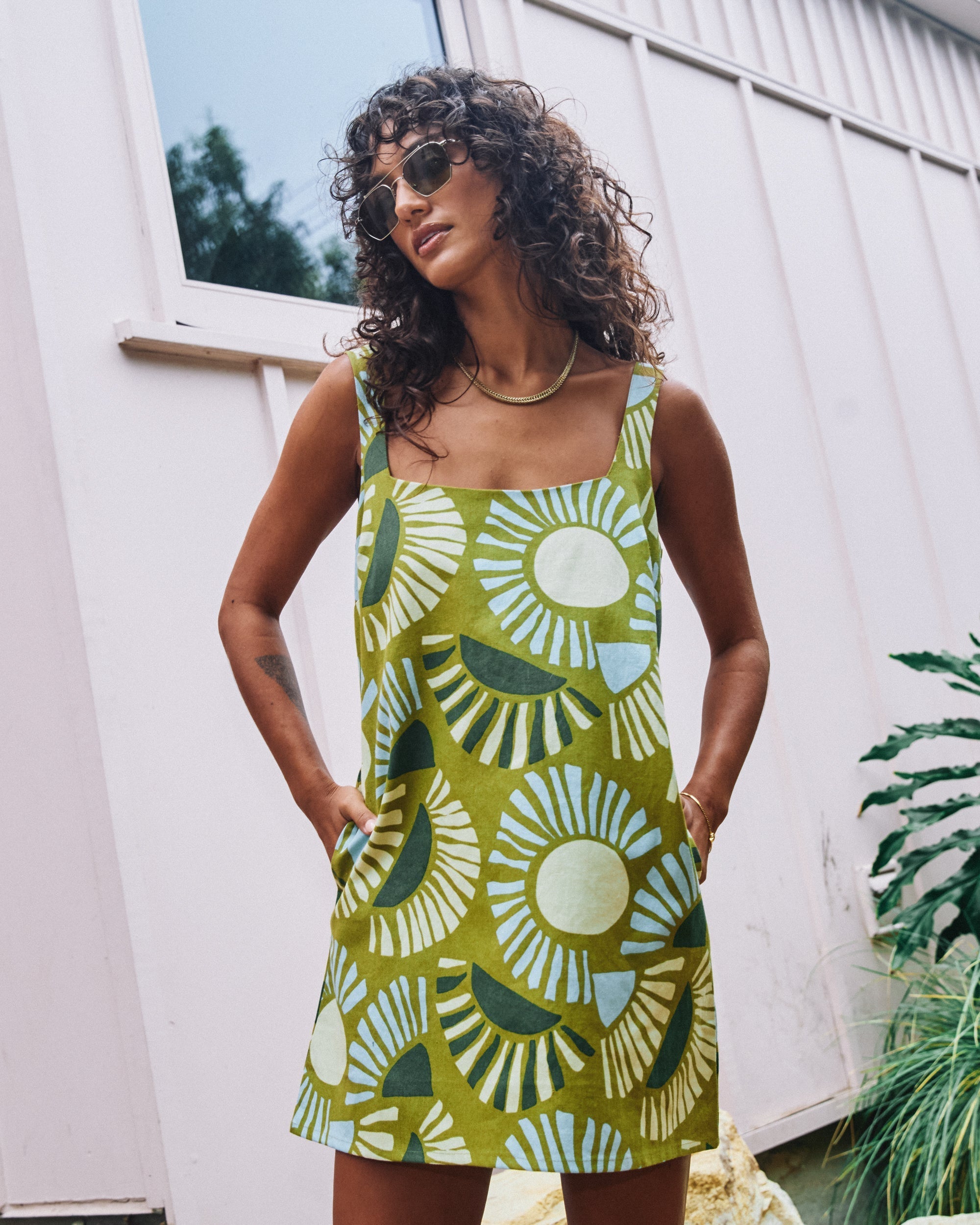 Baker Dress - Moss Green Print