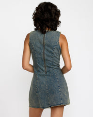 Jessie Mini Dress - Dusty Blue Wash