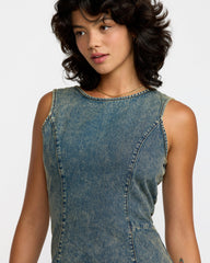 Jessie Mini Dress - Dusty Blue Wash
