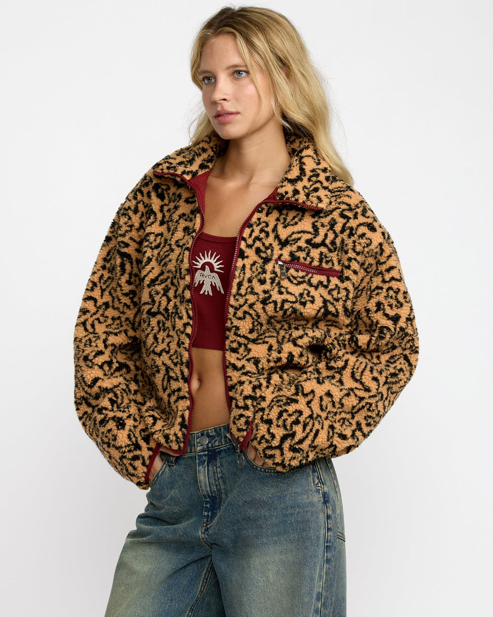 Oh Hush Sherpa Jacket - Ochre Print