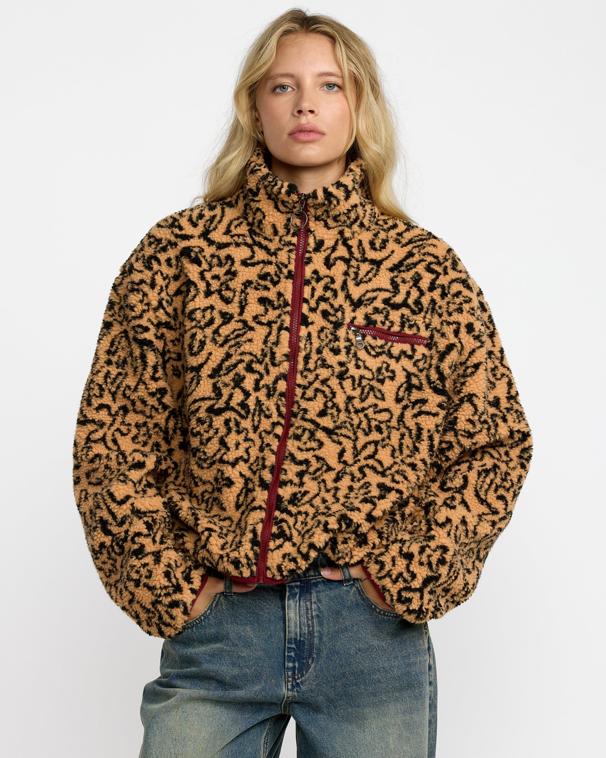 Oh Hush Sherpa Jacket - Ochre Print