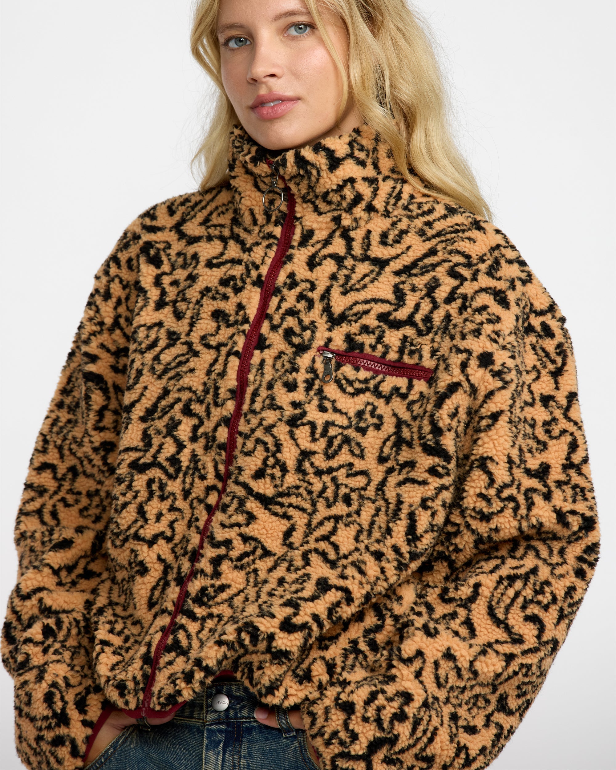 Oh Hush Sherpa Jacket - Ochre Print