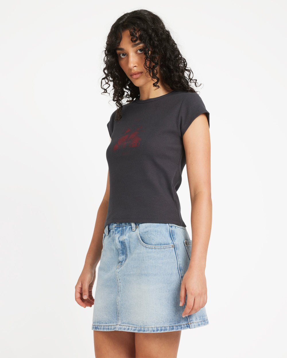 Ribbed Slim Tee - Washed Black