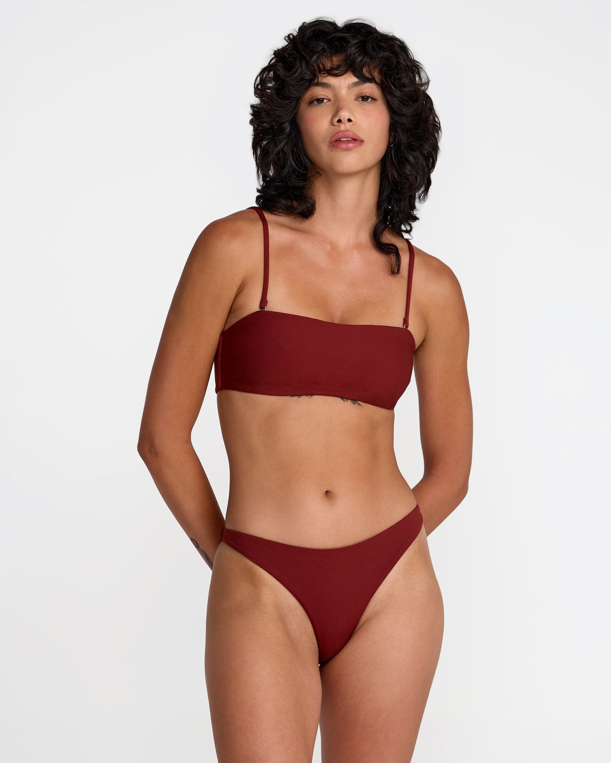 Micro Rib Tube Bandeau Bikini Top - Madder Brown